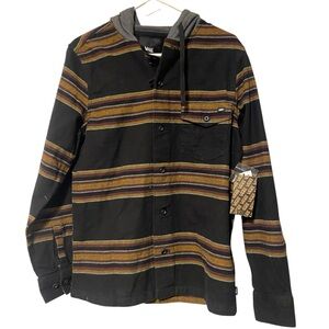 Vans Mens Small Multicolor Striped Hooded Jacket Buttons Pocket Drawstring Small
